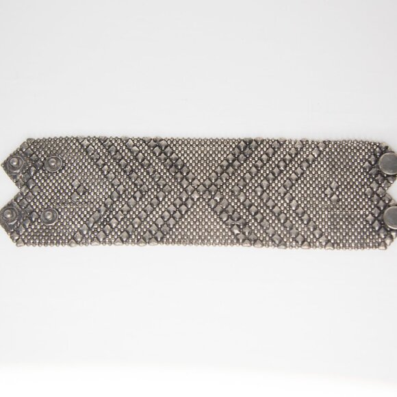 SOLD Silver Artisan Chain Mail Bracelet Cuff with Diamond Pattern - Picture 4 of 6